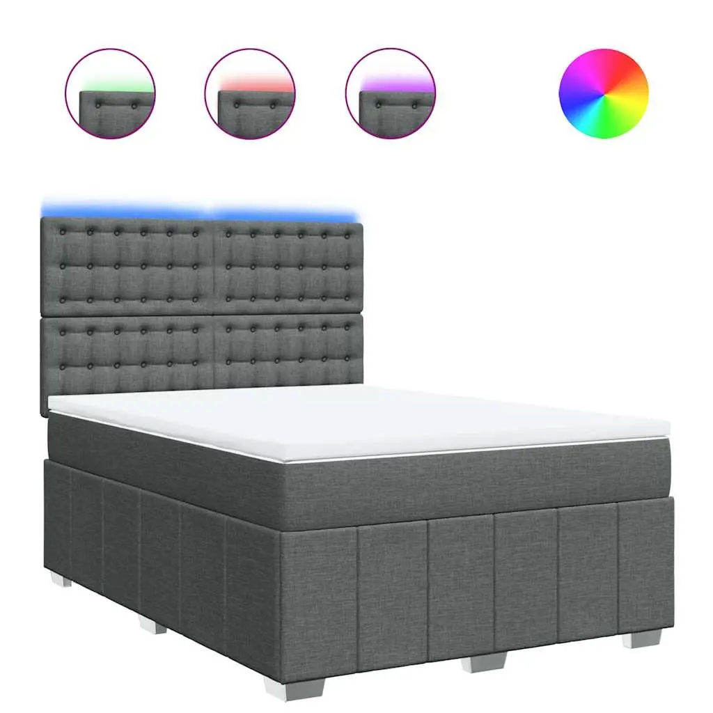 Queen Box Spring Bed Grey Pocket Spring Mattress Adjustable Headboard LED Lights