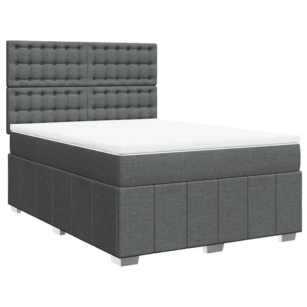 Queen Box Spring Bed Grey Pocket Spring Mattress Adjustable Headboard LED Lights