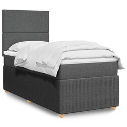 Box Spring Bed with Pocket Mattress LED Lights Dark Grey King Single Fabric