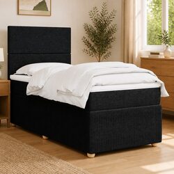 Black Fabric Box Spring Bed with Pocket Mattress and LED Lights