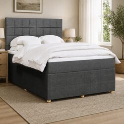 Grey Fabric Double Box Spring Bed with Pocket Spring Mattress