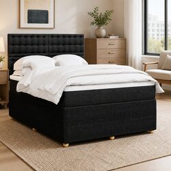 Double Box Spring Bed with Pocket Sprung Mattress and LED Lights