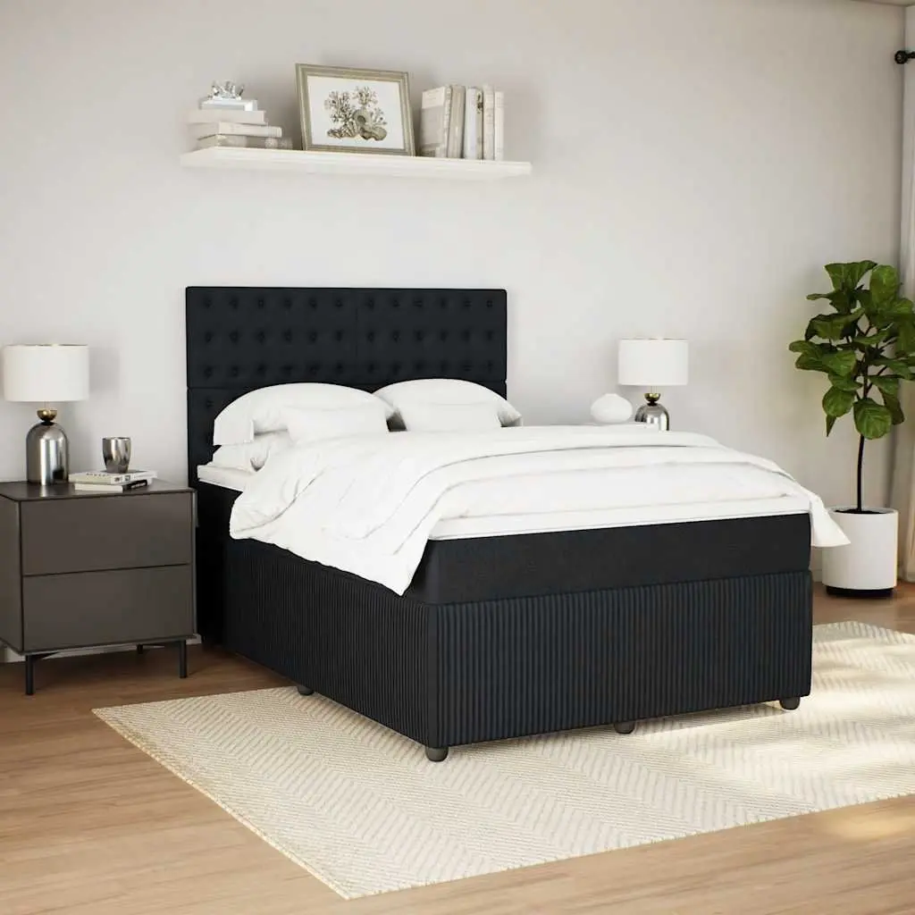 Double Box Spring Bed Black Fabric Double Pocket Sprung Mattress with LED Lights