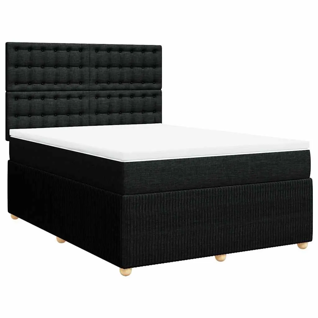 Double Box Spring Bed Black Fabric Double Pocket Sprung Mattress with LED Lights