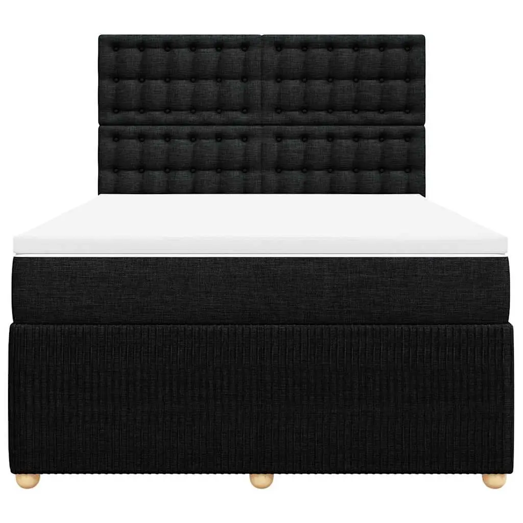 Double Box Spring Bed Black Fabric Double Pocket Sprung Mattress with LED Lights