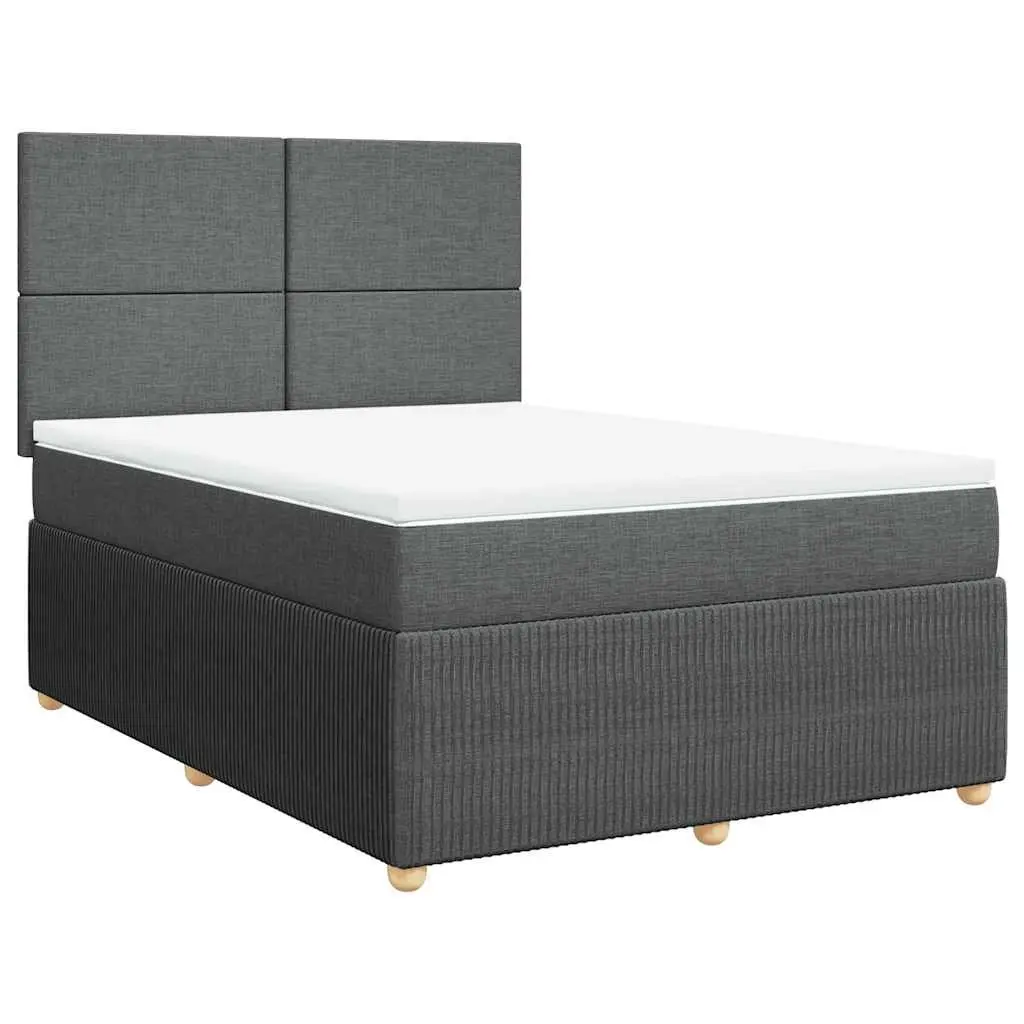 Queen Box Spring Bed Grey Fabric Frame Pocket Spring Mattress LED Lights