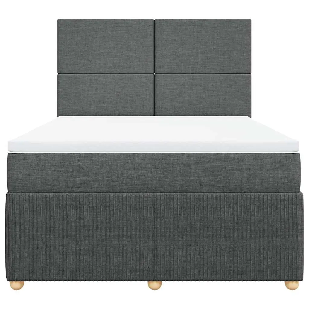 Queen Box Spring Bed Grey Fabric Frame Pocket Spring Mattress LED Lights