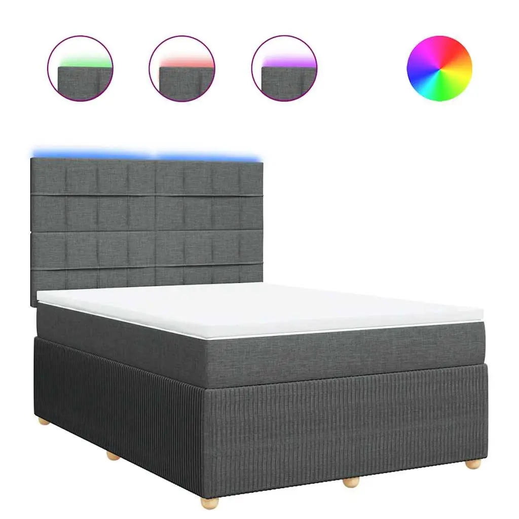 Queen Bed Frame Dark Grey Fabric Box Spring with Pocket Spring Mattress and Mattress Topper
