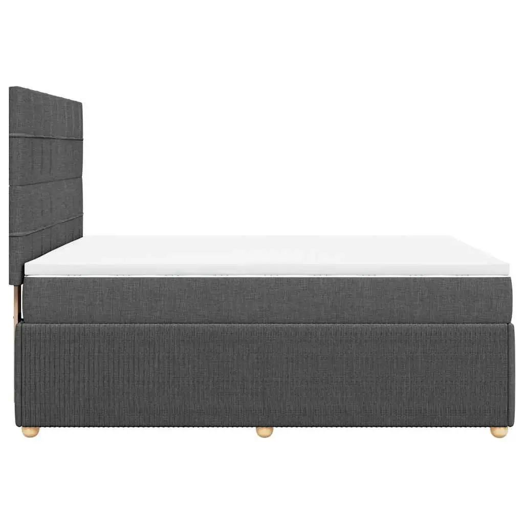 Queen Bed Frame Dark Grey Fabric Box Spring with Pocket Spring Mattress and Mattress Topper