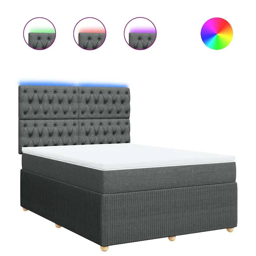 Queen Box Spring Bed Dark Grey Pocket Spring Mattress Height Adjustable Headboard