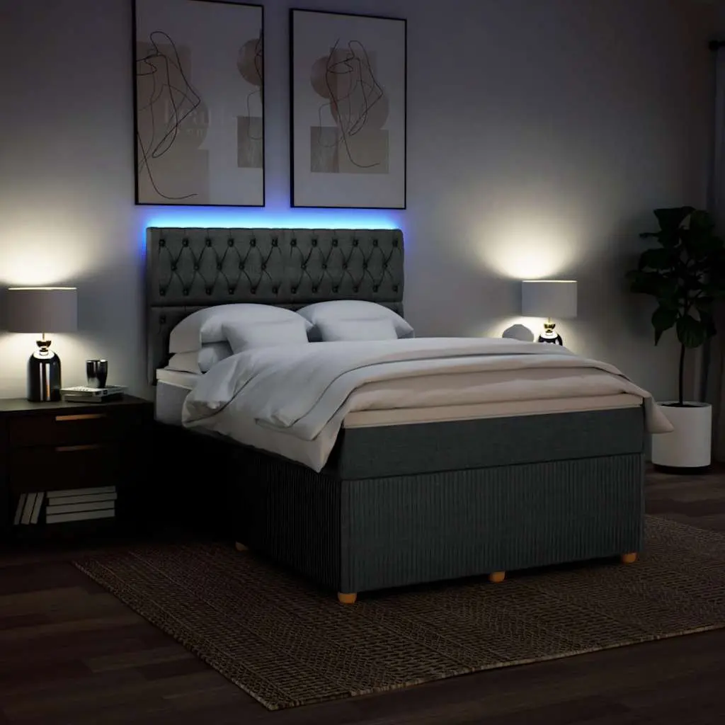 Queen Box Spring Bed Dark Grey Pocket Spring Mattress Height Adjustable Headboard