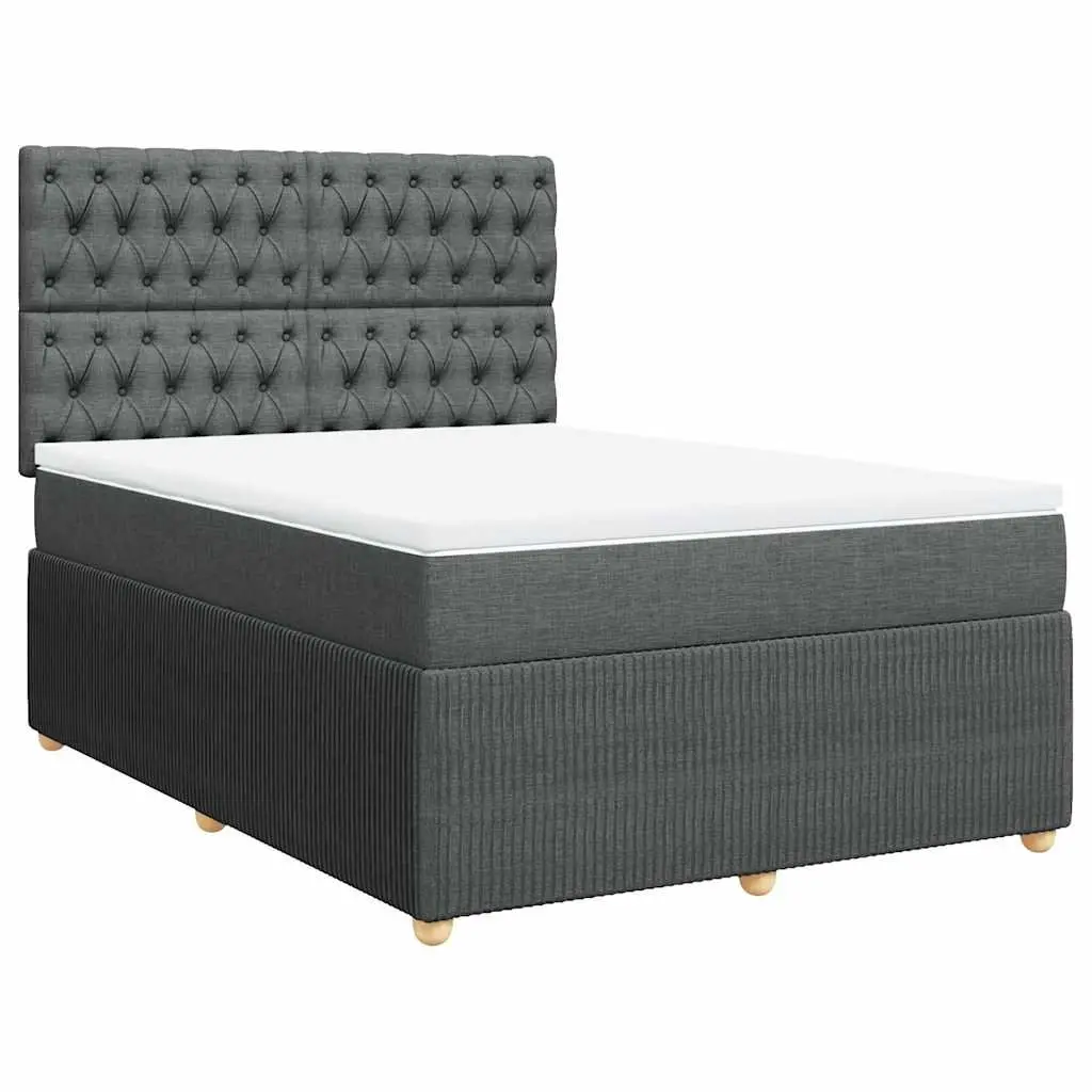 Queen Box Spring Bed Dark Grey Pocket Spring Mattress Height Adjustable Headboard