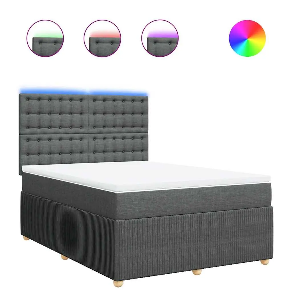 Queen Box Spring Bed Grey Fabric Pocket Spring Mattress with LED Lights