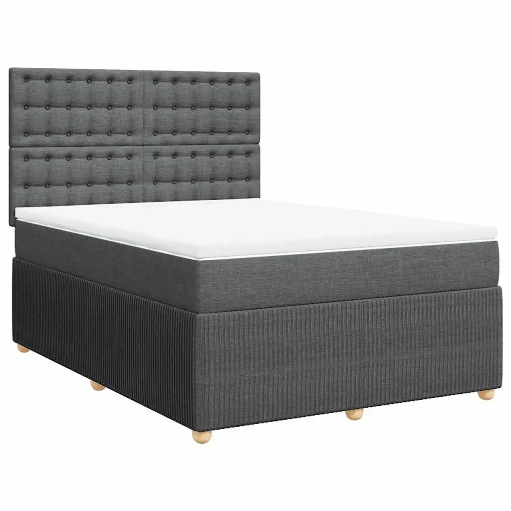 Queen Box Spring Bed Grey Fabric Pocket Spring Mattress with LED Lights
