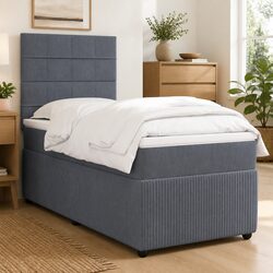 Grey Velvet King Single Box Spring Bed with Pocket Spring Mattress