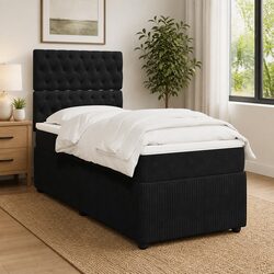 King Single Velvet Box Spring Bed with Pocket Spring Mattress