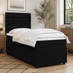 Velvet Black King Single Box Spring Bed with LED Lights