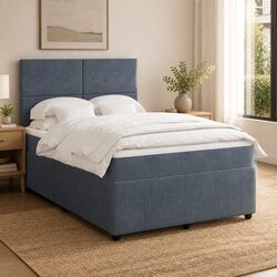 Velvet Upholstered Double Box Spring Bed with LED Lights