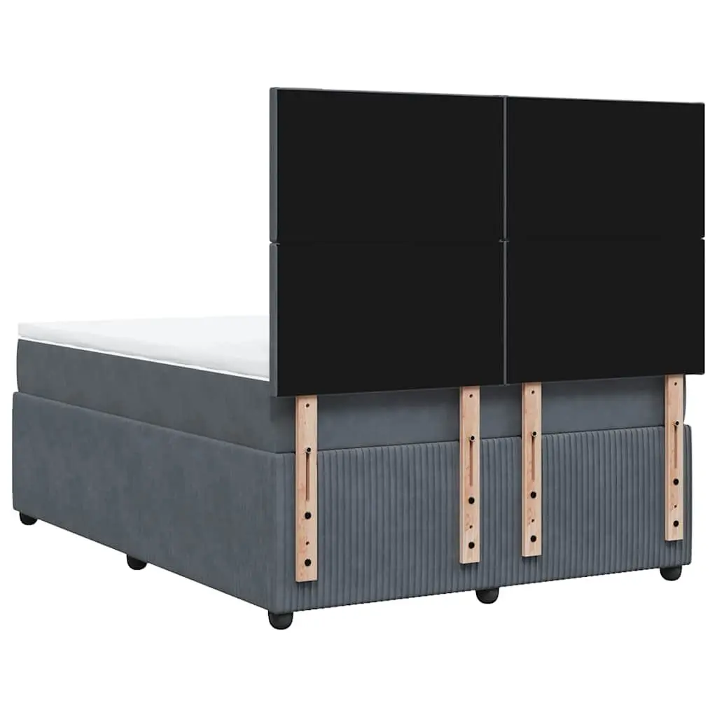 Double Box Spring Bed Velvet Upholstery Double Pocket Spring Mattress Adjustable LED Lights