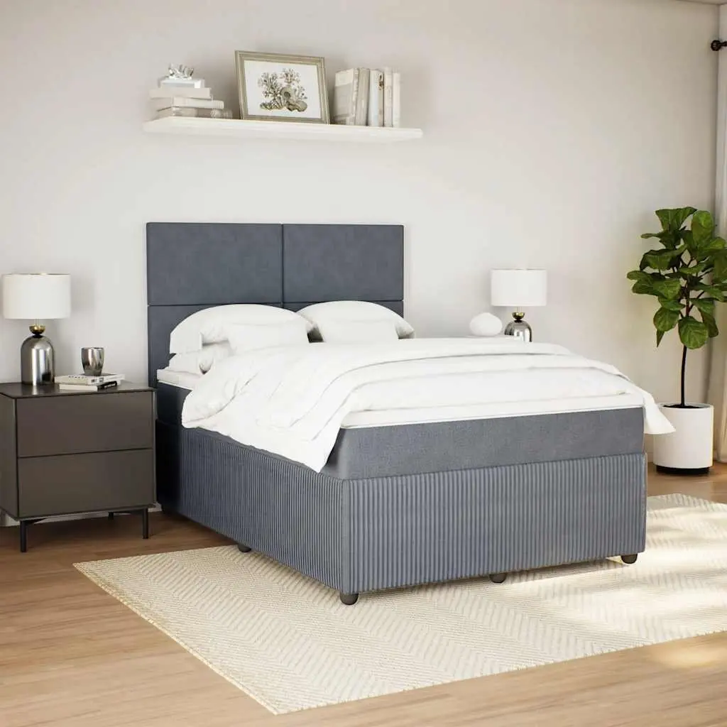 Double Box Spring Bed Velvet Upholstery Double Pocket Spring Mattress Adjustable LED Lights