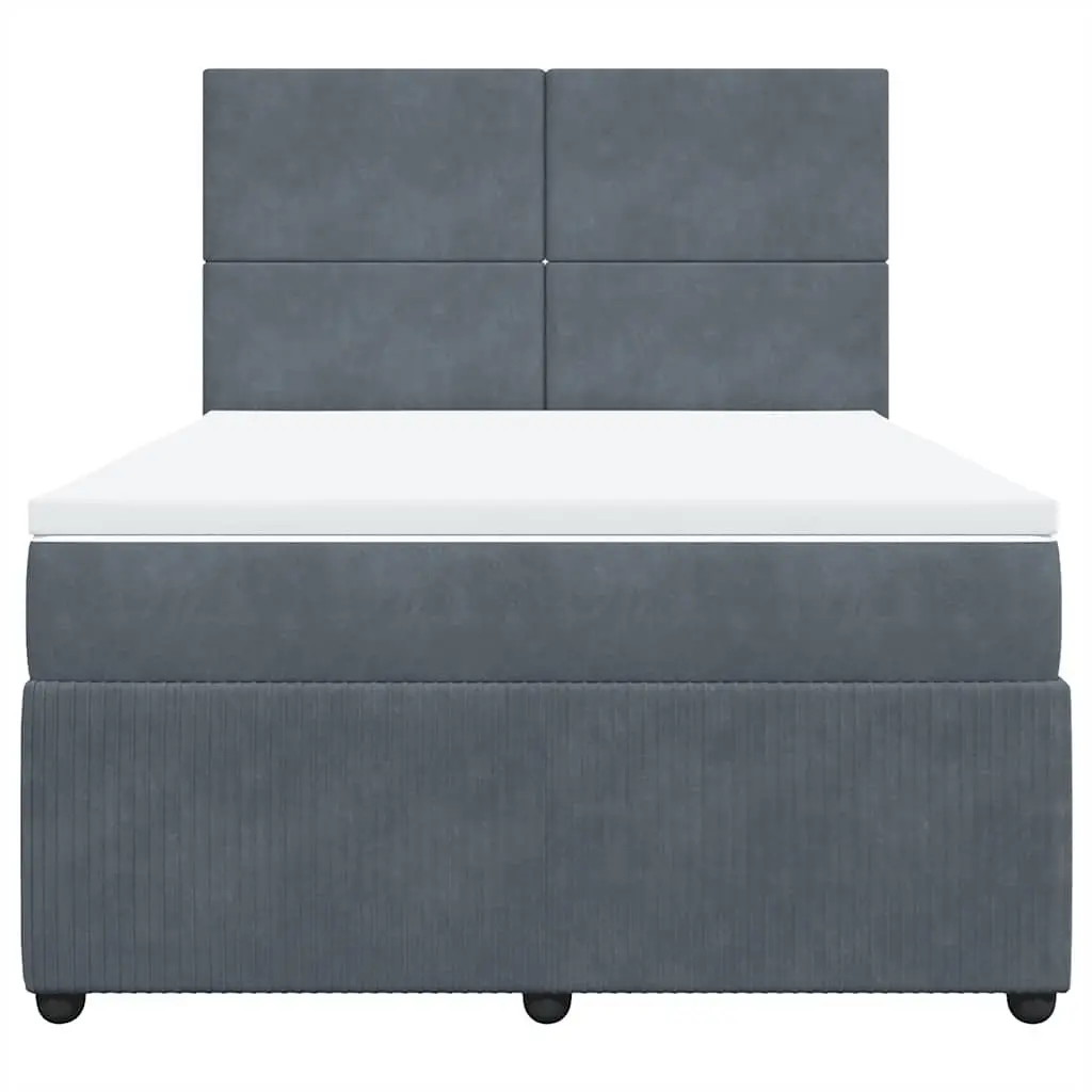Double Box Spring Bed Velvet Upholstery Double Pocket Spring Mattress Adjustable LED Lights