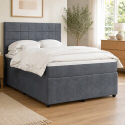 Double Box Spring Bed with Pocket Mattress and LED Lights