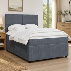 Queen Box Spring Bed with Adjustable Headboard and LED Lights