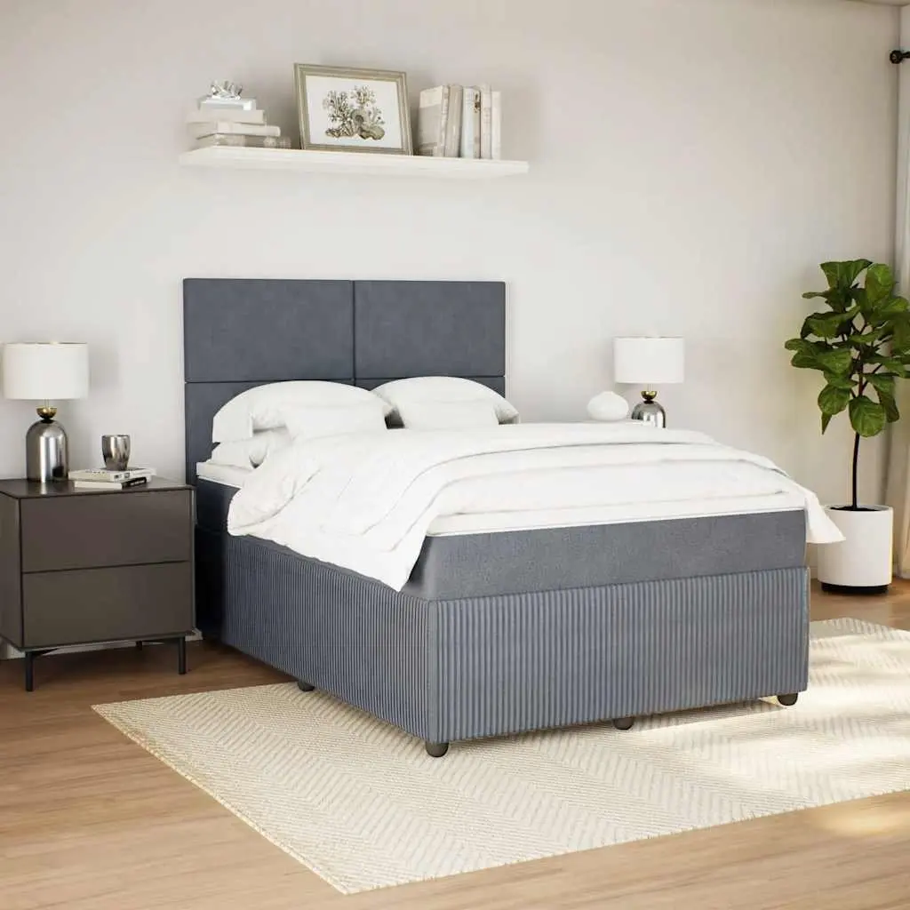 Queen Bed with Adjustable Headboard Pocket Spring Mattress Dark Grey Velvet LED