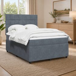 Queen Box Spring Bed with Pocket Mattress and LED Lights