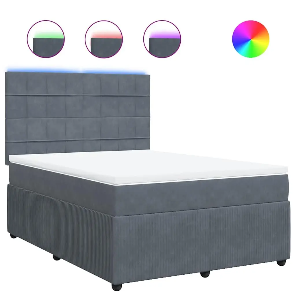 Box Spring Bed with Mattress Queen Size Dark Grey Velvet