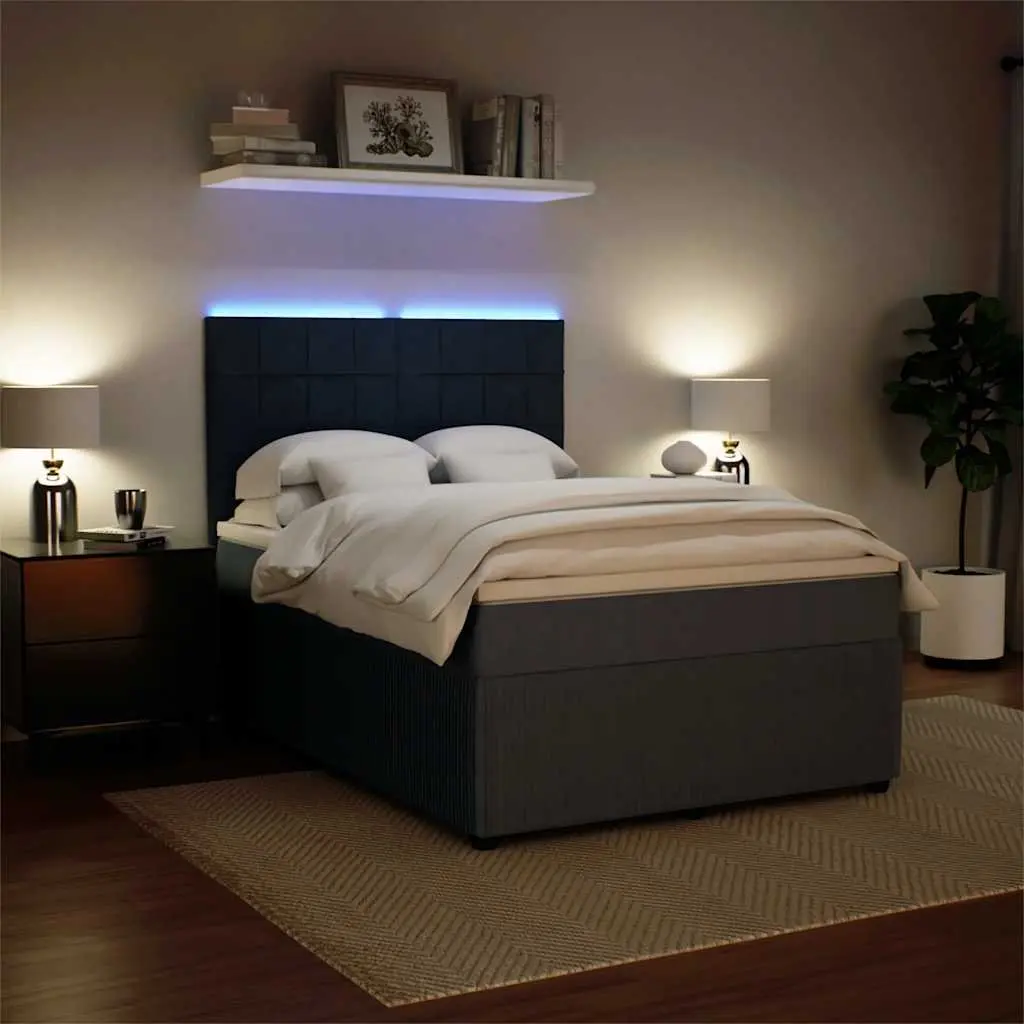 Box Spring Bed with Mattress Queen Size Dark Grey Velvet