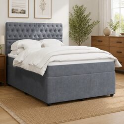 Queen Box Spring Bed with Adjustable Headboard and Pocket Spring Mattress