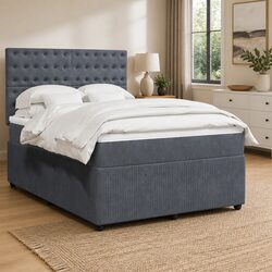 Queen Box Spring Bed with Adjustable Headboard and LED Lights