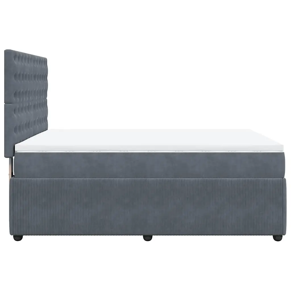 Queen Box Spring Bed Frame Dark Grey Velvet Pocket Spring Mattress with Topper and LED Headboard