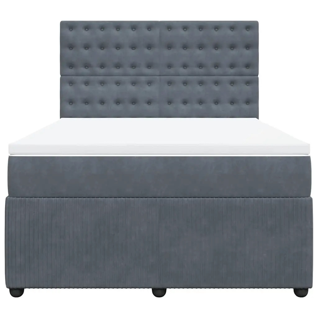 Queen Box Spring Bed Frame Dark Grey Velvet Pocket Spring Mattress with Topper and LED Headboard