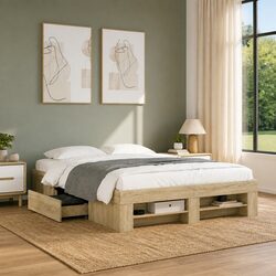 Brown Engineered Wood Bed Frame 135x190 cm with Storage