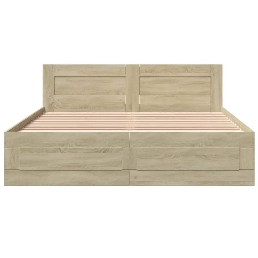 Bed Frame with Headboard Sonoma Oak 150x200 cm Engineered Wood Slatted Base Storage Drawers