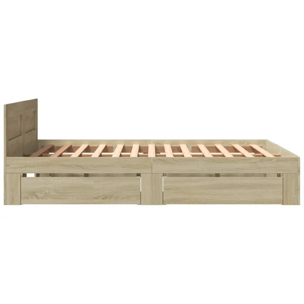 Bed Frame with Headboard Sonoma Oak 150x200 cm Engineered Wood Slatted Base Storage Drawers