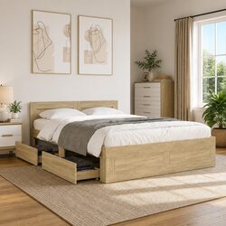 Sonoma Oak Bed Frame with Headboard 135x190 cm
