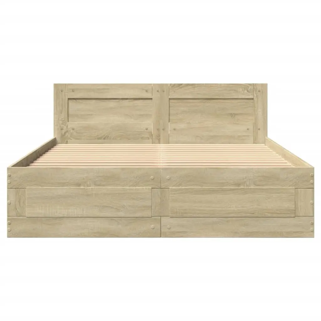 Bed Frame with Headboard Sonoma Oak 135x190 cm Engineered Wood Slatted Base Storage Drawers