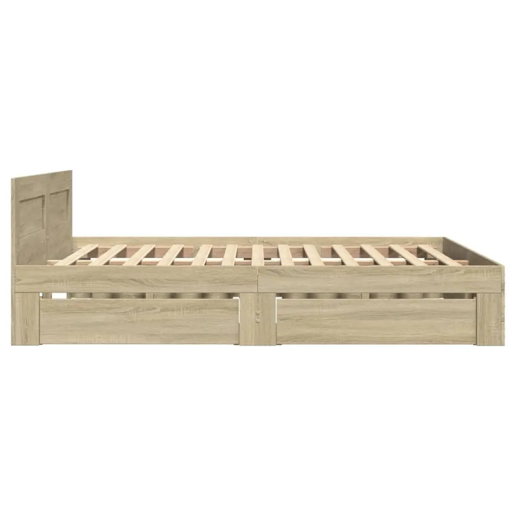 Bed Frame with Headboard Sonoma Oak 135x190 cm Engineered Wood Slatted Base Storage Drawers