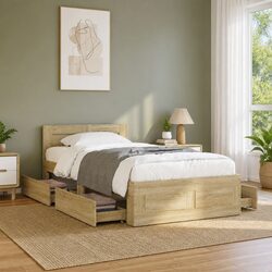 Cozy Brown Bed Frame with Headboard and Storage Drawers