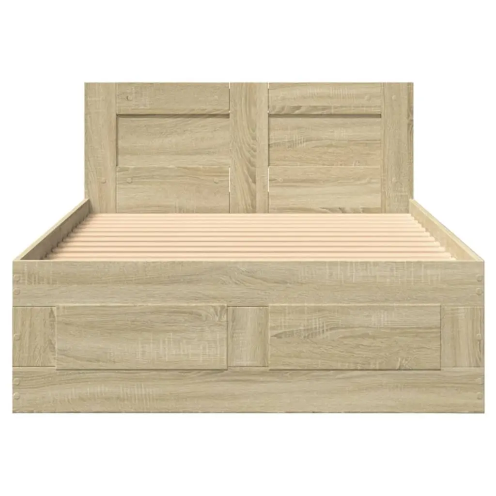 Bed Frame Brown Slatted Base Storage Drawers 90 x 190 cm Engineered Wood