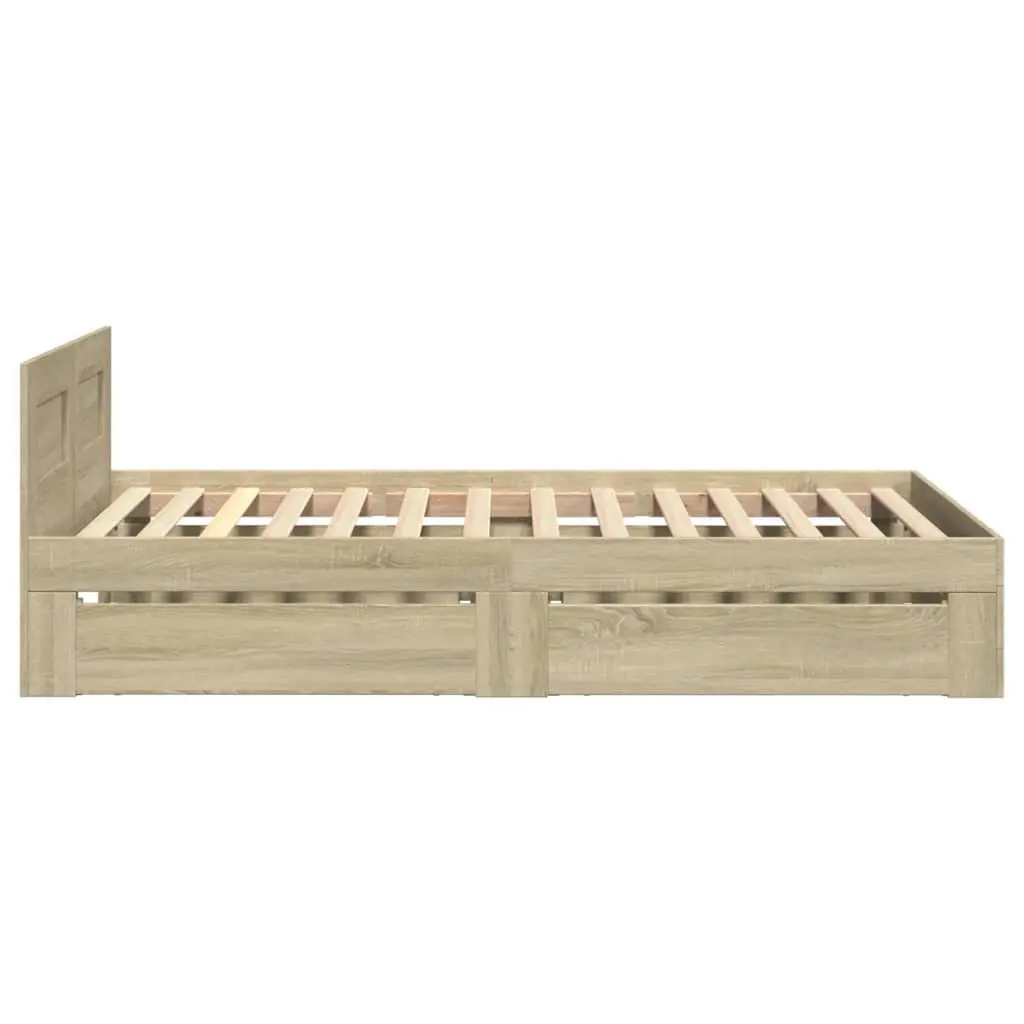Bed Frame Brown Slatted Base Storage Drawers 90 x 190 cm Engineered Wood