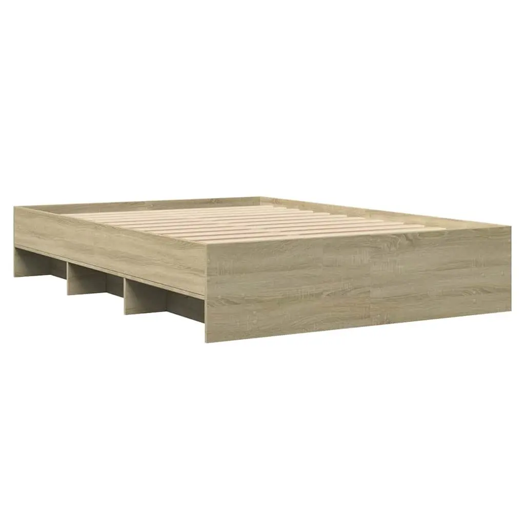 Bed Frame 135x190 cm Engineered Wood Slatted Base Storage Compartments Brown