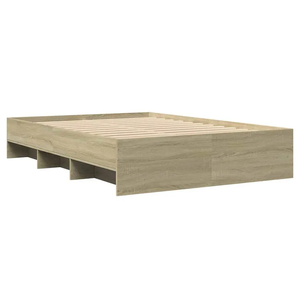 Bed Frame 135x190 cm Engineered Wood Slatted Base Storage Compartments Brown