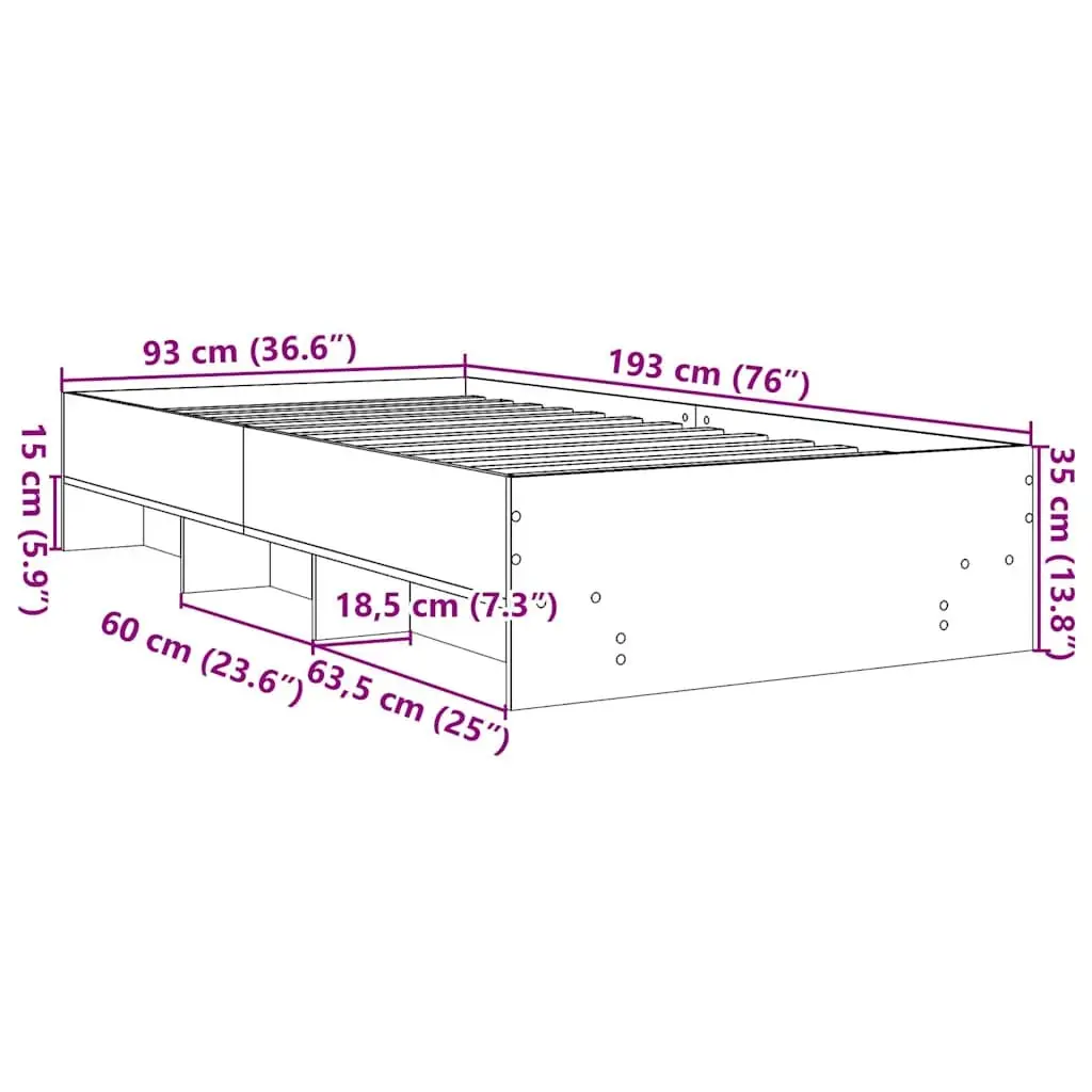 Sonoma Oak Bed Frame with Storage 90x190 cm