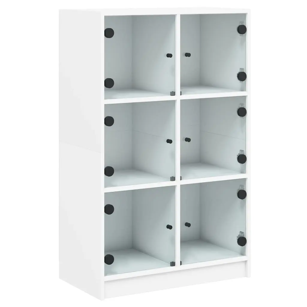White Highboard Storage Cabinet with Doors Engineered Wood Tall Buffet Sideboard
