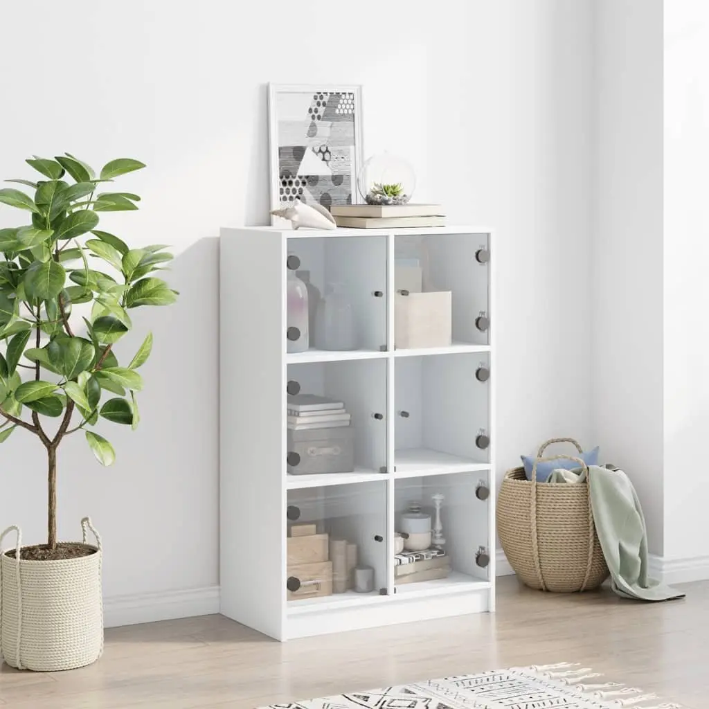 White Highboard Storage Cabinet with Doors Engineered Wood Tall Buffet Sideboard