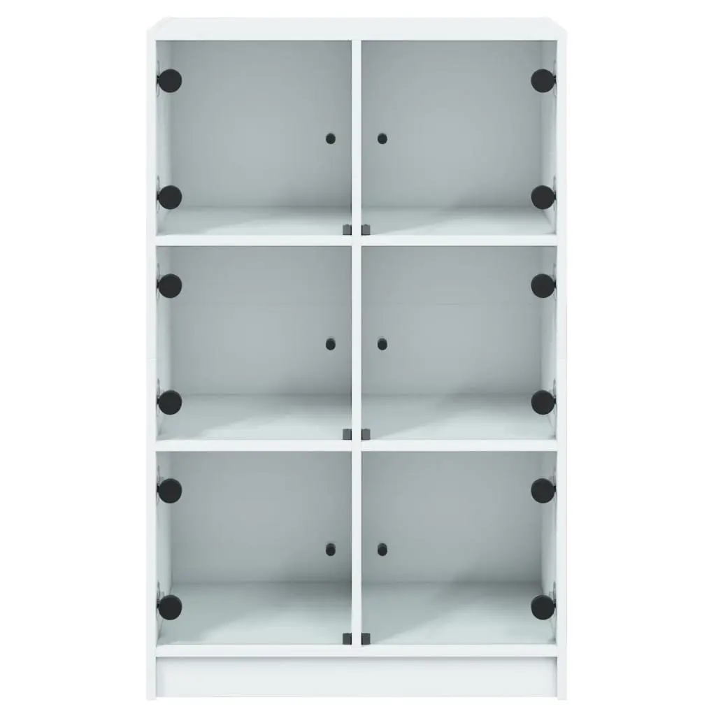 White Highboard Storage Cabinet with Doors Engineered Wood Tall Buffet Sideboard
